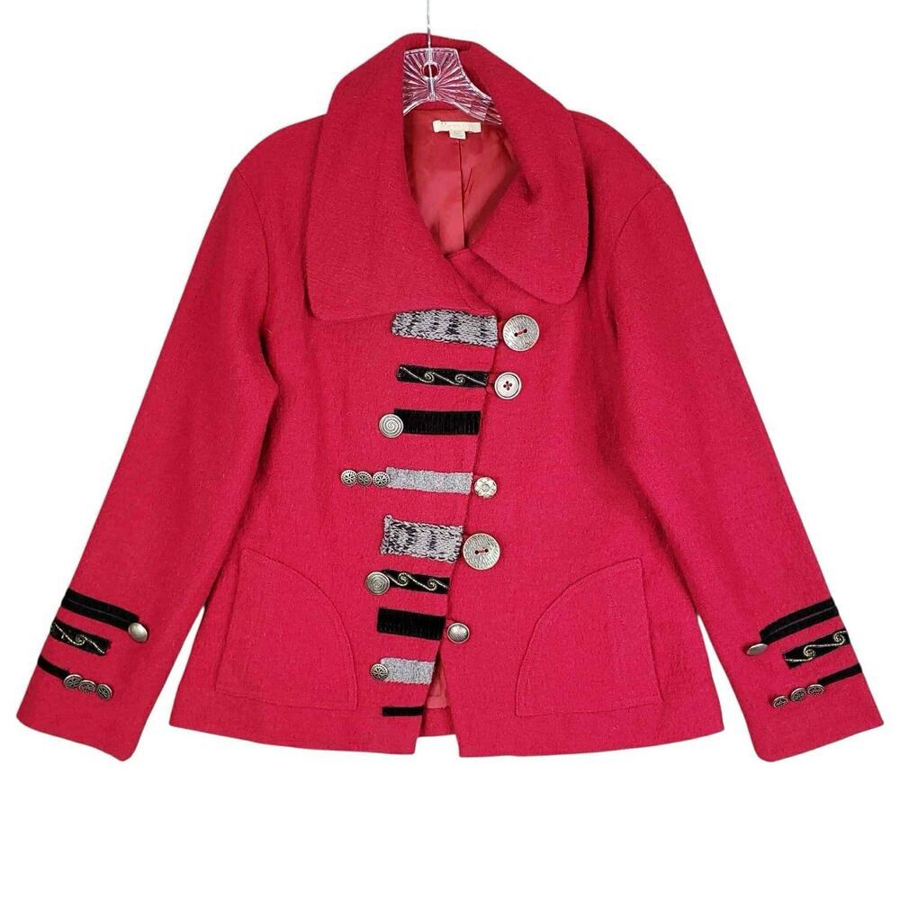 Carson Cardigan Sweater Women’s Size Medium M Red Boiled Wool Art To Wear